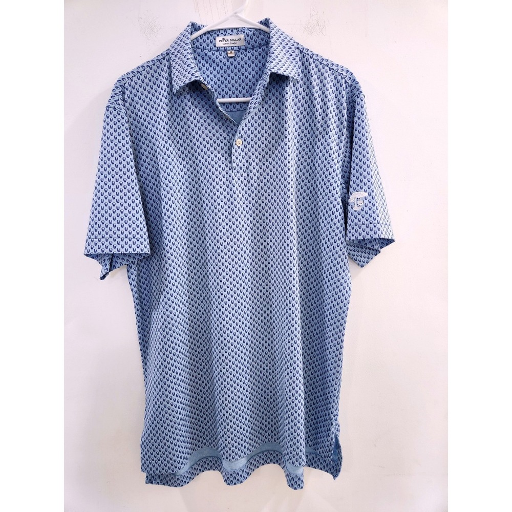 Peter Millar Summer Comfort Mens Blue Skull Print Performance Polo Shirt Size M